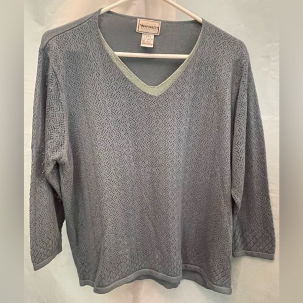WOMEN’S Napa Valley gray large long sleeve v-neck crushed lace shirt